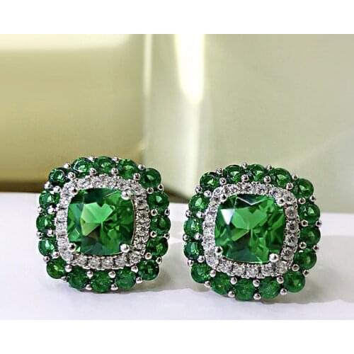 Fashion 100% 925 Sterling Silver Earring Emerald Sapphire Gemstone Anniversary Ear Studs Vintage Earrings For Women Fine Jewelry