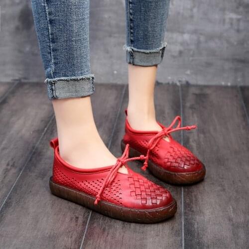 Koovan Womens Flats High Quality New Soft-soled Mothersshoes With Cross-straps Womens Sandals Hand-woven Hollow Flat Shoes