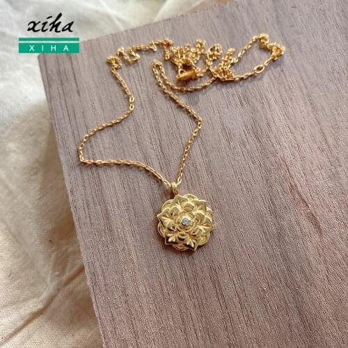 XIHA 925 Sterling Silver Flower Choker Pendant Necklace CZ Zircon Gold Necklace for Women Party Jewelry Aesthetic Accessories