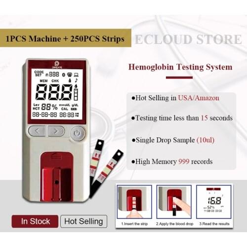 1PCS Hemoglobin analyzer meter/Hemoglobin meter portable with 250PCS hemoglobin strips (Strips EXPIRY DATE 2022-07)