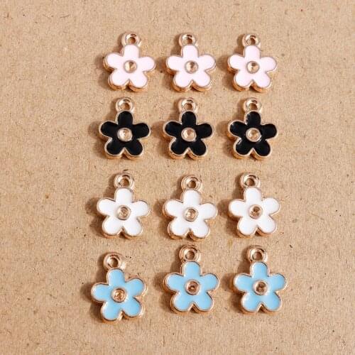 10pcs 10*12mm Enamel Charms 4 Colors Small Flower Charms Pendants for Jewelry Making Necklaces Earrings DIY Crafts Accessories