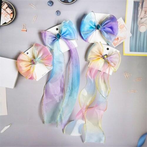 10pcs/lot 2021 New Ponytail Headdress Bowknot Ribbon Net Yarn Hairpin Girls Braided Hair Clips for Kids Fashion Hair Accessories