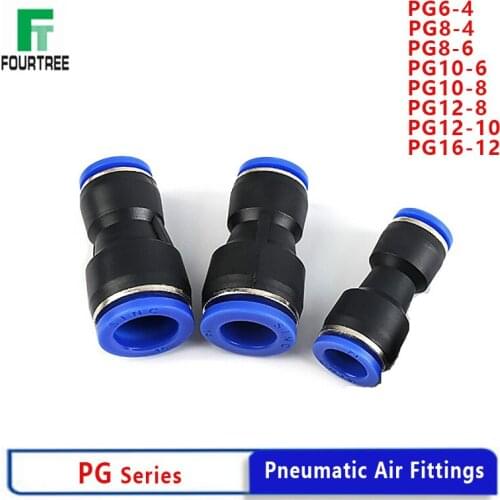 10PCS PG Pneumatic Fittings 2-Way Straight Connector Diameter Reduce 6-4/8-4/8-6/10-8/12-10/16-12mm For Pneumatic Tube Air Hose