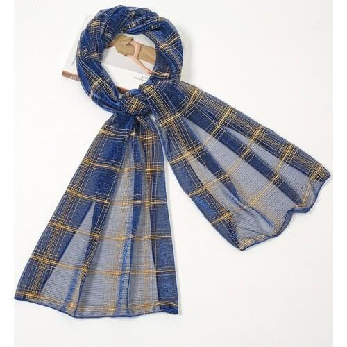 12 Colors Fashion Women Polyester Scarf Lurex Glitter Plaid Thin Shawls and Wraps Female Foulards Echarpe Muslim Hijab 200*53Cm