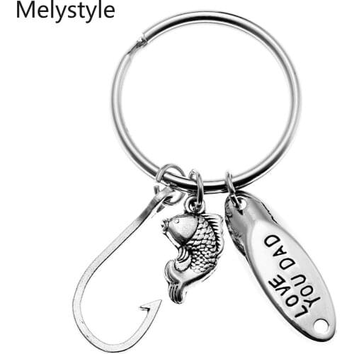 2020 Fish-Hook-Fishing Keychain Keyring Stamped "love you dad Fishing Gift Fish-Hook Jewelry Fathers-Day Gift