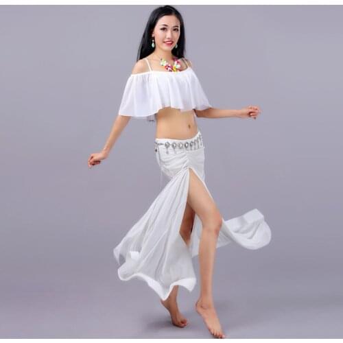 2021 New 5011 Belly Dance Dress Women Bare Shoulder Tops Wrinkle Skirt Latin Dance Dress Performance Modern Dancing Dress