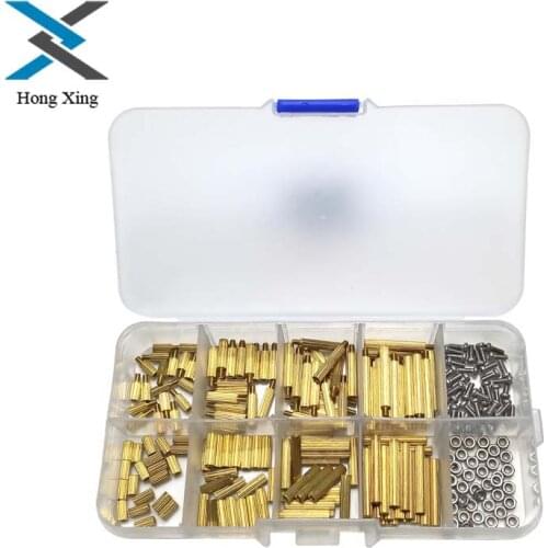 240Pcs/M2 PCB Male-Female Brass Round Standoff Threaded Spacer Board Hollow Pillars Screws Nut Assortment kit set