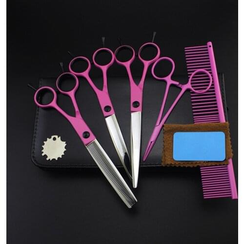 5 kit Professional Japan 7 inch pink pet dog grooming hair scissors set pet cutting shears thinning barber hairdressing scissors