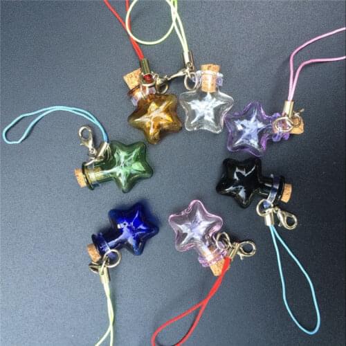 Mini Glass Bottles Stars Shape Pendants With Key Chains Ring Buckle Handmade Gifts Jars Chromatic 7pcs Perfume Vials