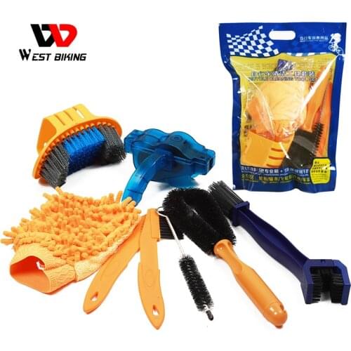 WEST BIKING 8 PCS Bike Chain Cleaner Set Clean Machine Brushes Cycling Cleaning Kit Bike Maintenance Tool Bicycle Accessories