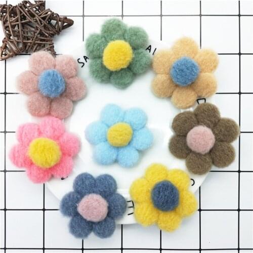 20Pcs/Lot Furry Felt Five Petal Flower Appliques For Socks And Bags Cloth Decoration DIY Hair Clip Accessories Patches