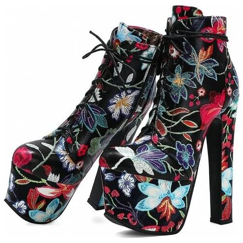 Fashion Ankle Boots Women Platform Leather Short Boots Lady Sexy Extreme High Heels Boots Party Red Shoes Woman Large Size 46