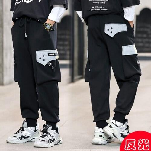 Boys' Pants Spring and Autumn Reflective Pants Boys Cargo Pants Sports 2021 New Boy Handsome Children and Teens Trousers