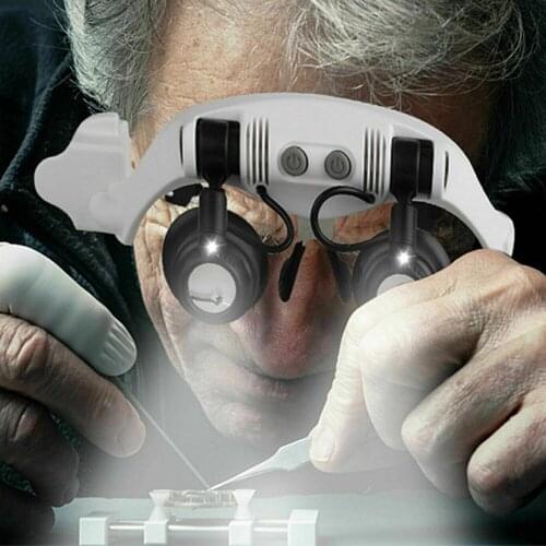 Double Eye 10-25X Head Wearing Magnifier Magnifying Glasses with LED Jewelry Appraisal Watch Miniature Engraving Repair Tool