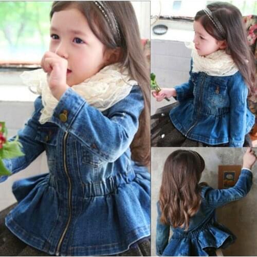 Teenmiro Girls Peplum Denim Jacket Kids Fashion Jeans Coat Spring Children Clothes Fashion Little Girls Outerwear Clothing 2-8Y