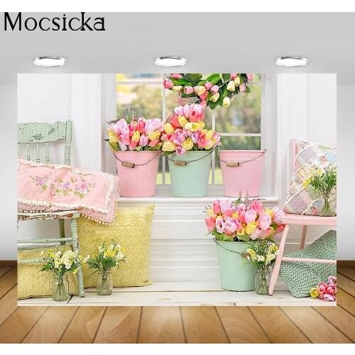 Spring Flowers Photography Backdrop White Window Watercolor Floral Portrait Background Photo Studio Wedding Photocall Props