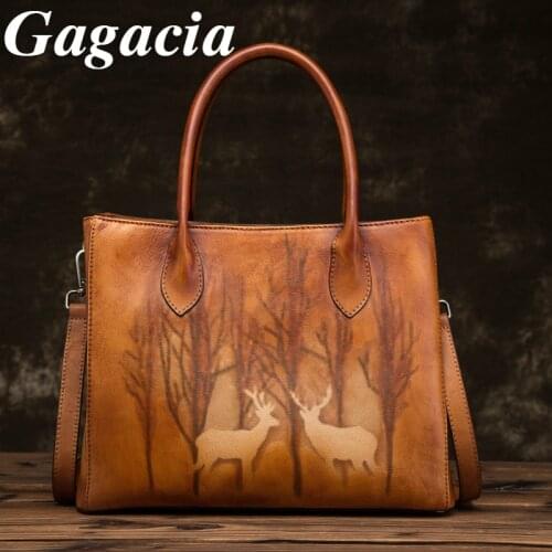 Gagacia Womens Retro Top-handle Bags New Genuine Leather Shoulder Bag For Female New Casual Handbag Animal Prints Crossbody Bag