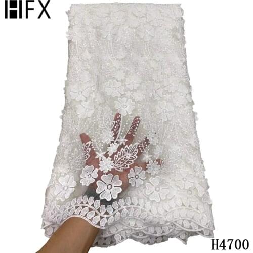 HFX African Lace Fabric 2021 White French Lace Embroidered Tulle Lace Nigerian Lace Net Lace Mesh Lace 5 yards For Dress