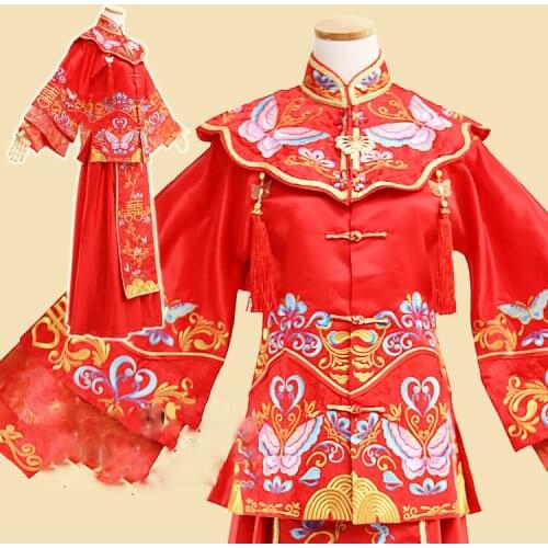 Delicate Embroidery Butterfly Xi Xiu He Fu Chinese Traditional Wedding Hanfu Bride Dress Republican Period Wedding Hanfu Costume