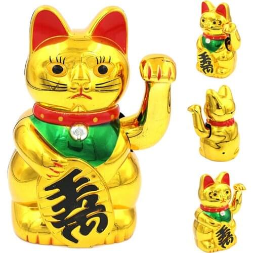 Chinese Lucky Wealth Gold Cute Lucky Waving Cat Electric Craft Art Welcome Cat Home Shop Hotel Decoration