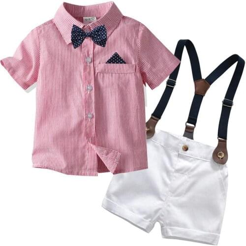 Newborn Baby Clothing Sets Short-sleeved Formal Clothes Gentleman Suit For Infant Baby Boys Bow Outfit Toddler Kid Bodysuit Set