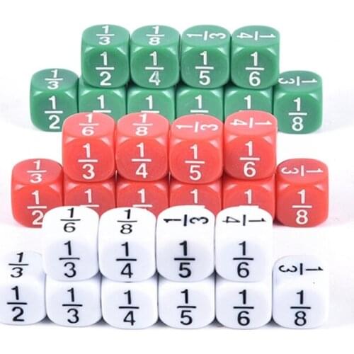 10pcs Fractional Dice 16mm Acrylic Dice Number Dice Educational Kids Math Toys for Children Party Board Games