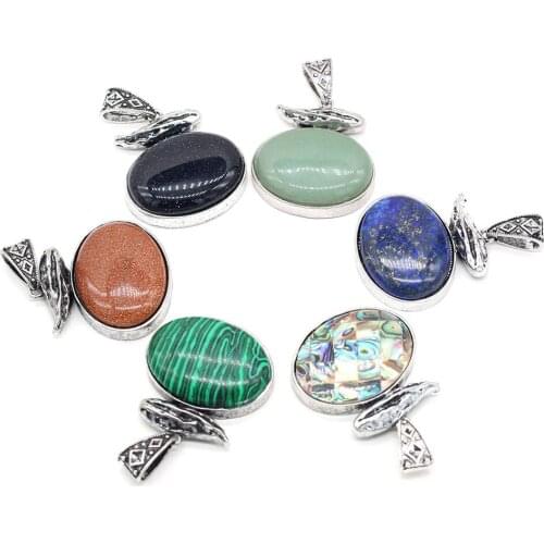 Natural stone Pendant Lace Boho Ethnic Oval shape alloy Exquisite charms For jewelry making DIY Necklace accessories 42x62mm