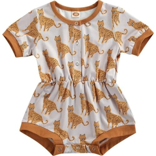 0-24M Summer Baby Boys Jumpsuits Animal Printed Short Sleeve Elastic Waist Rompers