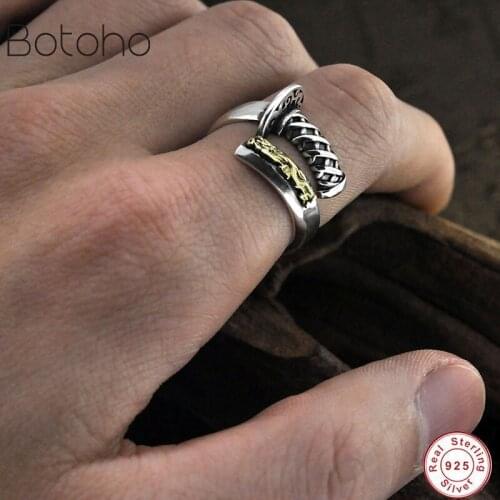925 sterling silver colour retro samurai sword open ring male Thai silver real siver colour creative dragon sword ring men women