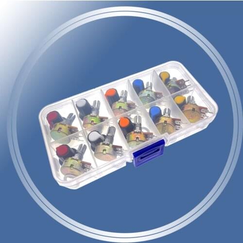 WH148 Potentiometer Kit B1K 2K 5K 10K 20K 50K 100K 250K 500K 1M 15mm Linear Taper Rotary Resistor Set 3pin With Cap