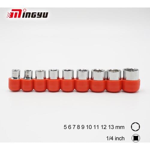 1/4 Socket Wrench Head Set with Holder 6-13mm Diameter Double End 6 Points Nut Removal Hand Tools For Ratchet Wrench