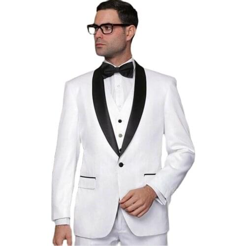 Customize Handsome Groom Tuxedos White Mens Toast Suits Evening Dress Prom Party Clothes(Jacket+Pants+Vest+Tie) W:151