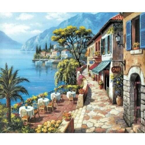 New Diamond mosaic full diamond embroidery beads seaside city building house scenic diamonds cross stitch painting handwork
