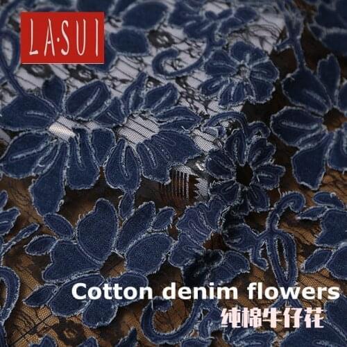LASUI New product 1 yard 2colors United States big high-end custom cotton denim embroidered fashion lace dress DIY fabric X0120