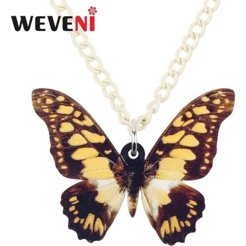 WEVENI Original Acrylic Papilio Machaon Butterfly Necklace Pendant Chain Collar Trendy Insect Jewelry For Women Girl Teen Gift