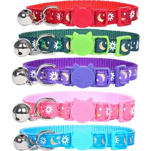 Breakaway Cat Collars with Bell Glowing Sun and Star in The Dark for Kitten with Pendant Safety Nylon Collars for Cats Kitty
