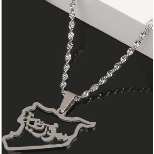 Stainless Steel Trendy Silver Color Syria Map Pendant Necklaces Syria Map Jewelry