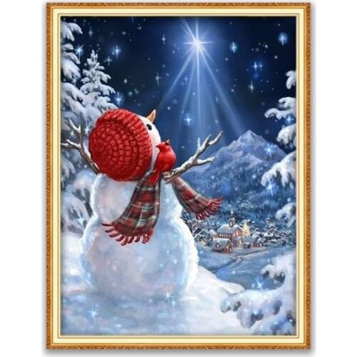 Christmas Snowman DIY Embroidery 11CT Cross Stitch Kits Craft Needlework Set Cotton Thread Printed Canvas Home Decoration Design