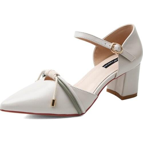 Sandals Womens 2021 Summer New High One Line Thick Heeled With Pointed Head Ribbon Decoration Sandals for Lady