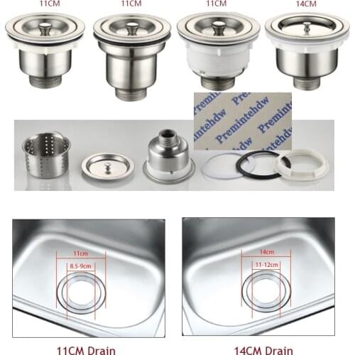 110mm 140mm Kitchen Stainless Steel Sink Drain Strainer Basket Fit to 3-1/2" 4-1/2" Sink Hole