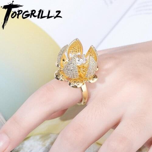 TOPGRILLZ 2020 New Flower Rings High Quality Rings Iced Cubic Zirconia Fashion Hip Hop Charm Jewelry Gift For Women Adjustable