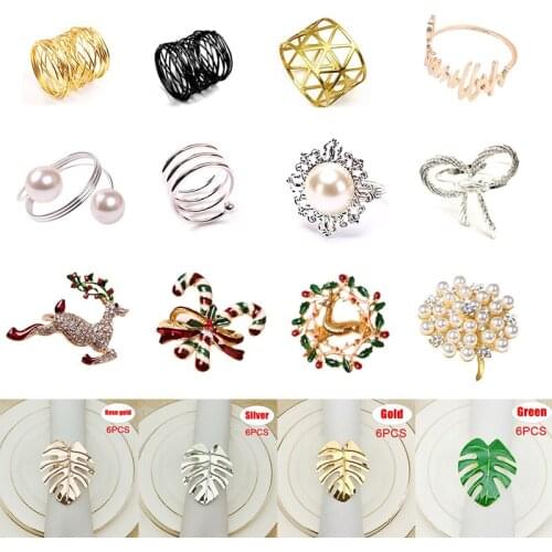 Leaves Flower Pearl Napkin Rhinestone Design Towel Napkin Buckle Holders Wedding Party Dinner Christmas Table Decoration