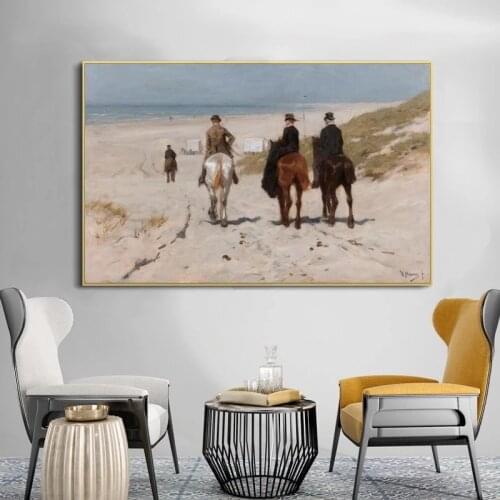 Morning Ride Along the Beach by Anton Mauve, Wall Art Canvas Famous Painting Posters and Prints Wall Decor For Living Room