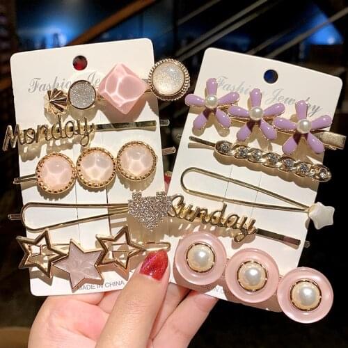 5pcs/Set Pearl Barrette Letter Hairpin Star Clip Elegant Headband Women Vintage Ornament Girl Fashion Geometric Hair Accessories