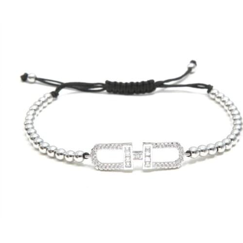 Gold silver micro pave cz Cubic Zirconia rope adjusted Copper Beads Bracelet iol5 Letters H Charm Braided Bangles Women