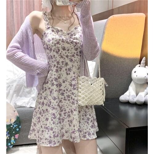 Women Summer Print Floral Midi Dress Vintage Franch Style Female Strapless Party Dress Casual Holiday Lady Boho Vestido