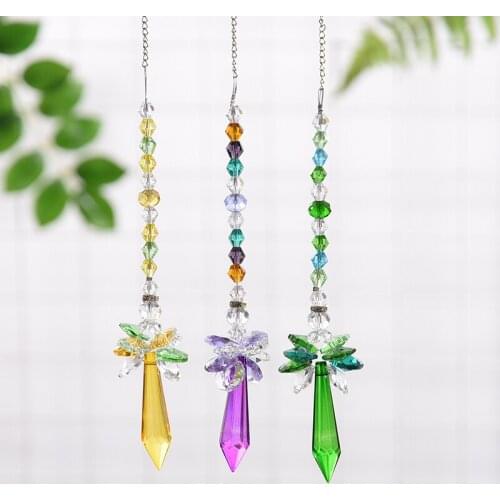 1PCS DIY Rainbow Suncatcher Crystal Angle Prisms Hanging Feng Shui Pendants with Silver Chain Christmas Wedding Party Decor