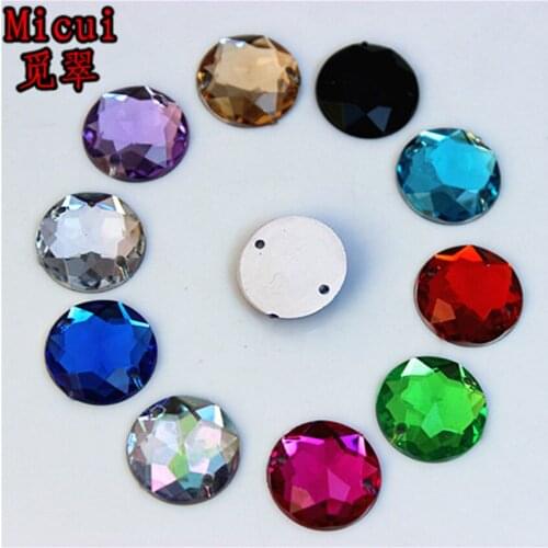 Micui 100pcs 14mm Round Chamfer Surface Flatback crystal Sewing Acrylic Rhinestones For Wedding Arts Crafts Decorate ZZ614