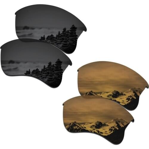 SmartVLT 2 Pairs Polarized Sunglasses Replacement Lenses for Oakley Flak Jacket XLJ Stealth Black and Bronze Gold