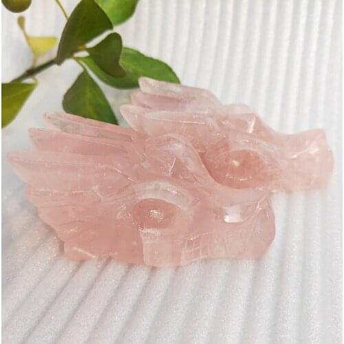 2pcs Handwork Natural rose crystal dragon skull pink quartz skull stone and crystals skull Healing